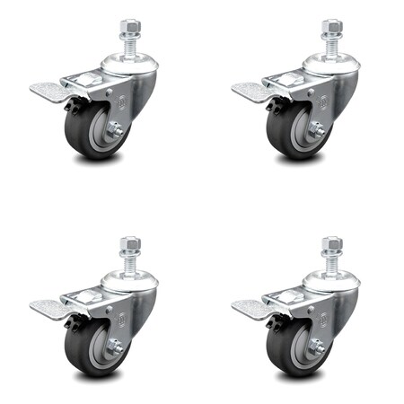 Service Caster 3 Inch Thermoplastic Rubber Swivel 10mm Stem Caster Set Total Lock Brake SCC SCC-TSTTL20S314-TPRB-M1015-4